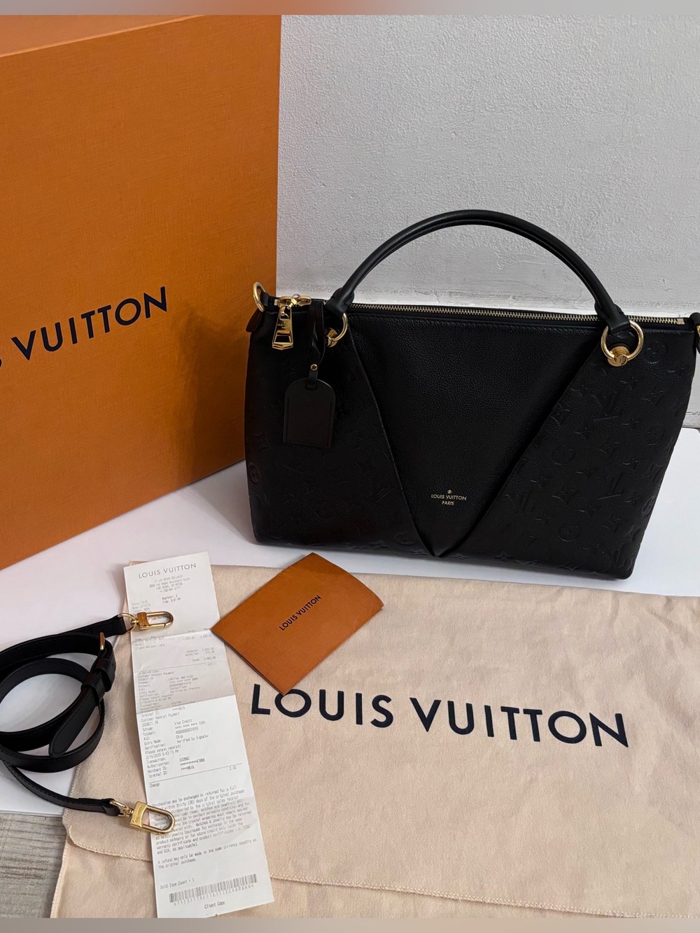 Authentic Louis Vuitton V Tote Black Monogram Empreinte leather - full set